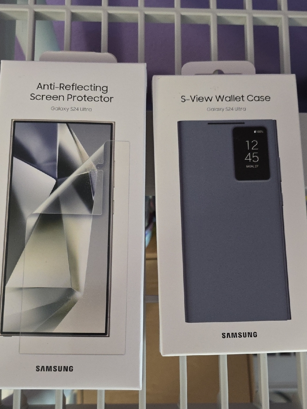 Samsung S-View Wallet Case & Anti-Reflecting Screen Protector - Blue, White